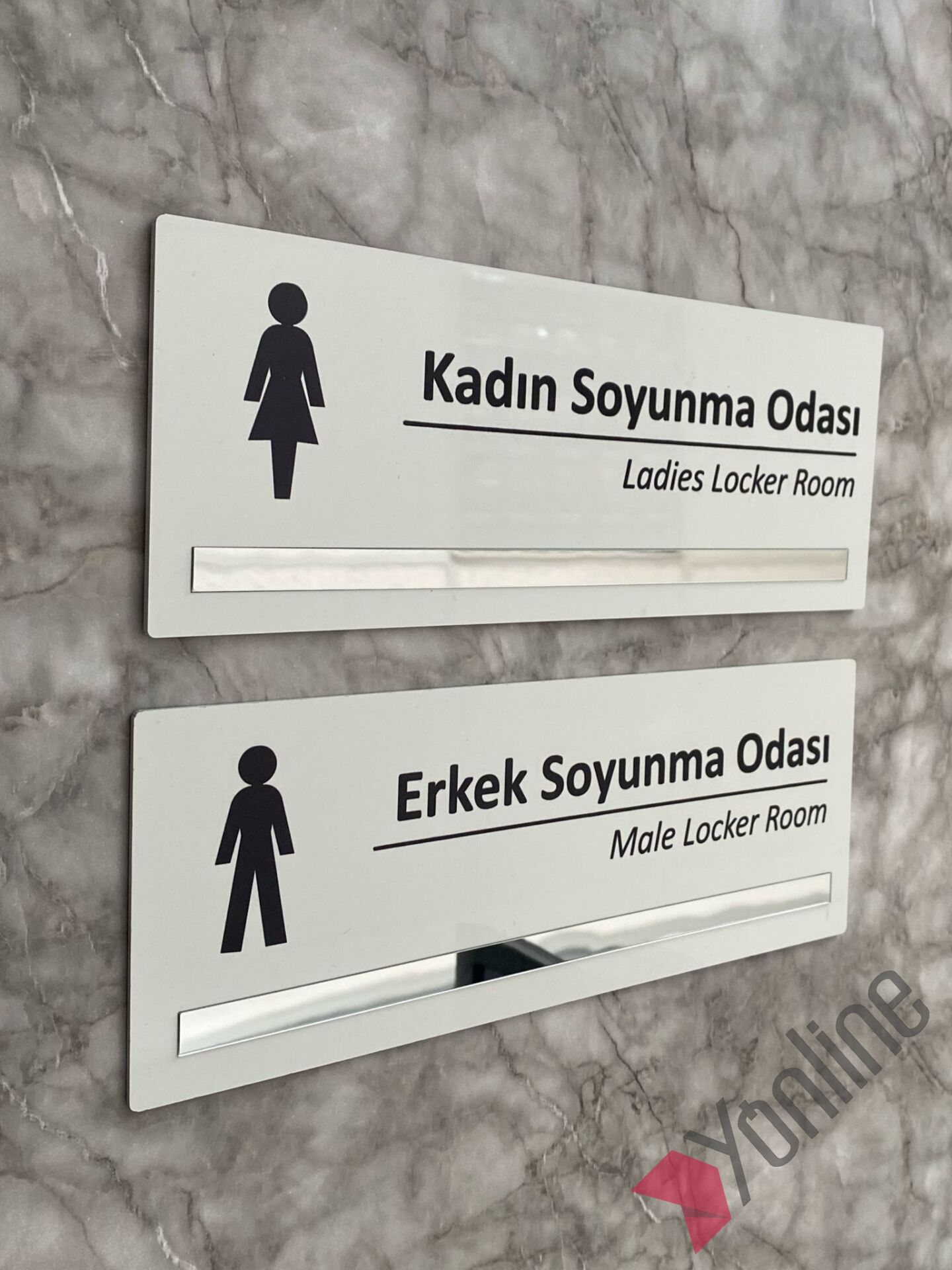 Gümüş Detaylı Erkek & Kadın Soyunma Odası Kapı İsimliği