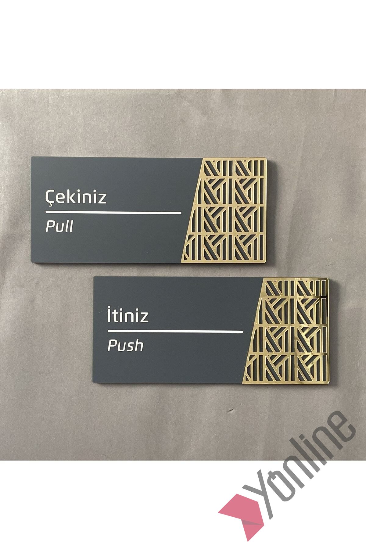 Altın Aynalı İtiniz - Çekiniz Kapı İsimliği Seti