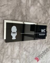 Gümüş Çerçeveli Parlak Siyah WC Levhası