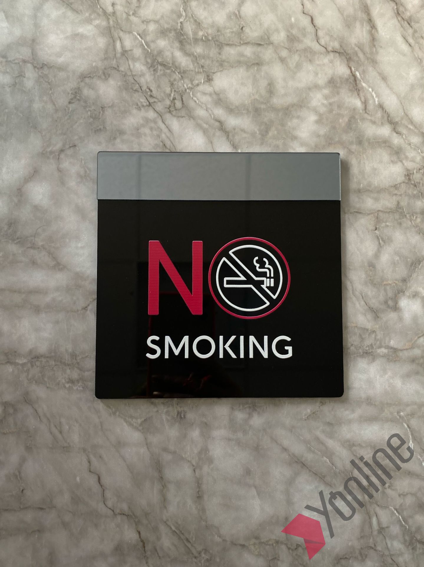 Füme Aynalı Siyah No Smoking Uyarı Levhası