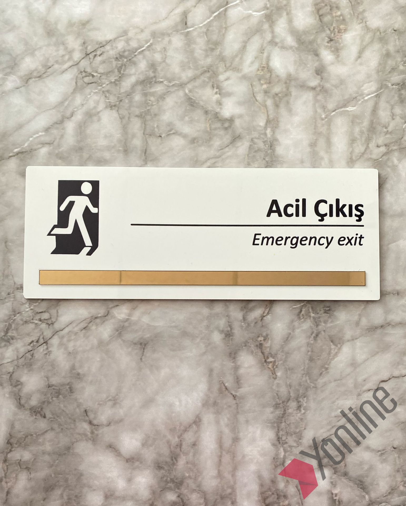 Bronz Aynalı Beyaz Acil Çıkış Uyarı Levhası