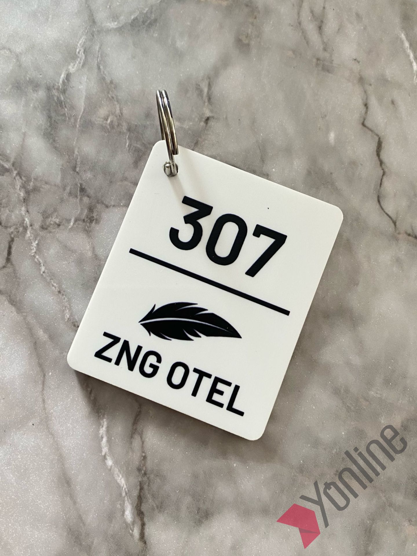 Kişiselleştirilebilir Beyaz Otel Oda Anahtarlığı