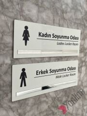 Gümüş Detaylı Erkek & Kadın Soyunma Odası Kapı İsimliği