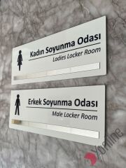 Gümüş Detaylı Erkek & Kadın Soyunma Odası Kapı İsimliği