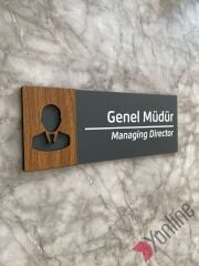 Ahşap Kenarlı İkonlu Antrasit Kapı İsimliği