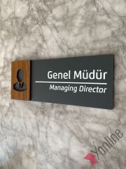 Ahşap Kenarlı İkonlu Antrasit Kapı İsimliği