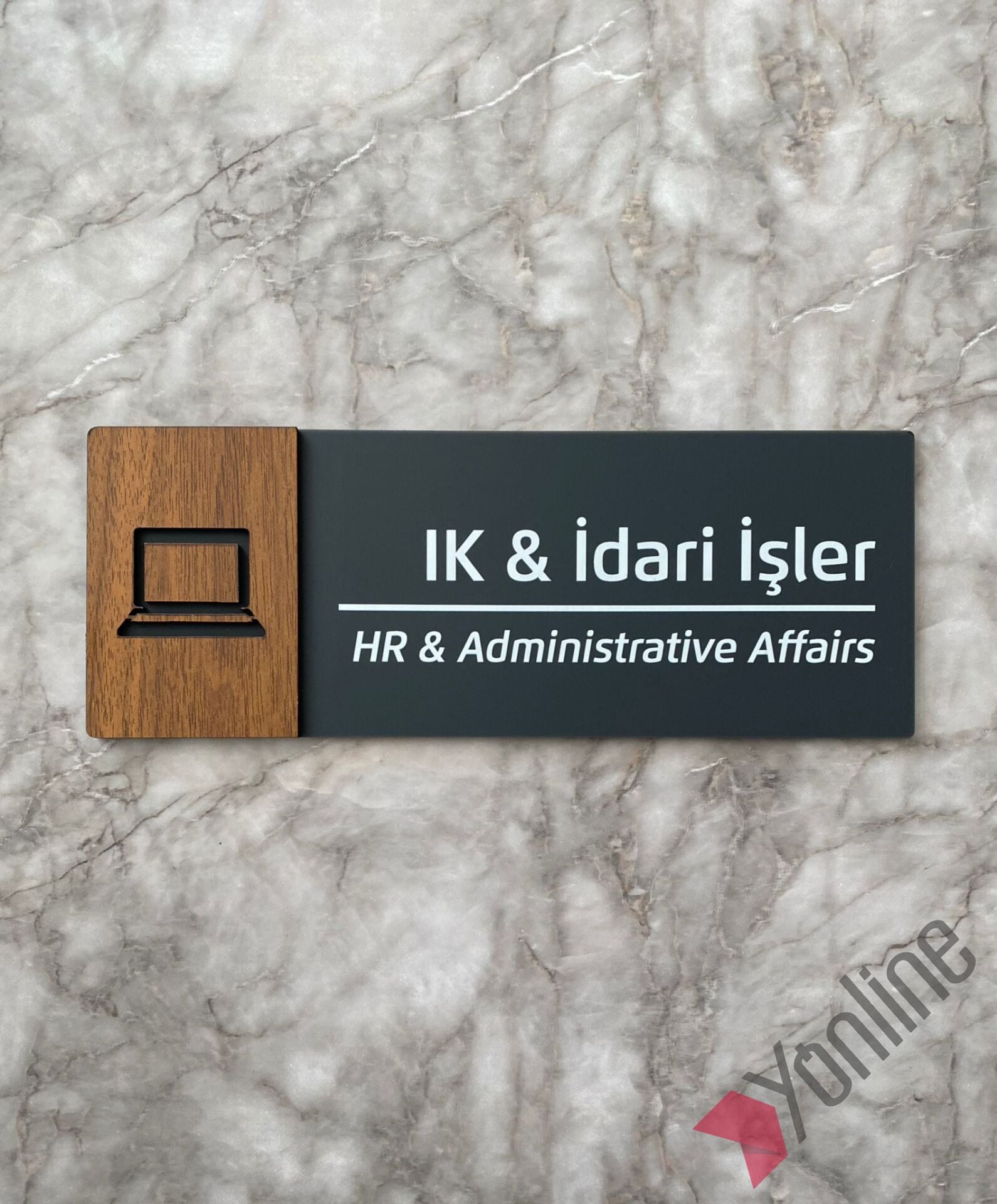 Ahşap Kenarlı İkonlu Antrasit Kapı İsimliği