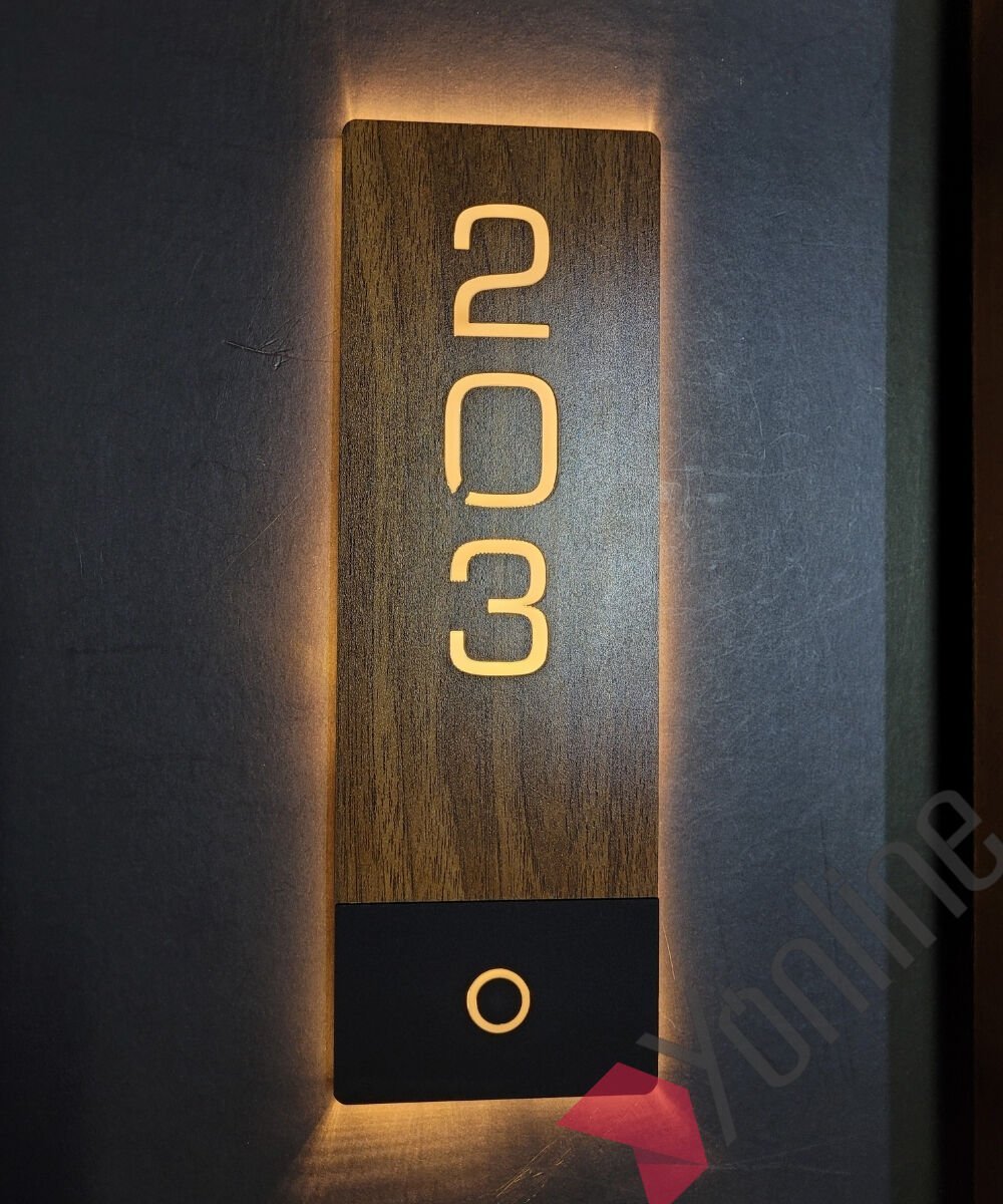 Diamond Wooden Zil Butonlu Işıklı Otel Kapı Numarası