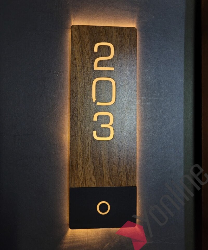 Diamond Wooden Zil Butonlu Işıklı Otel Kapı Numarası