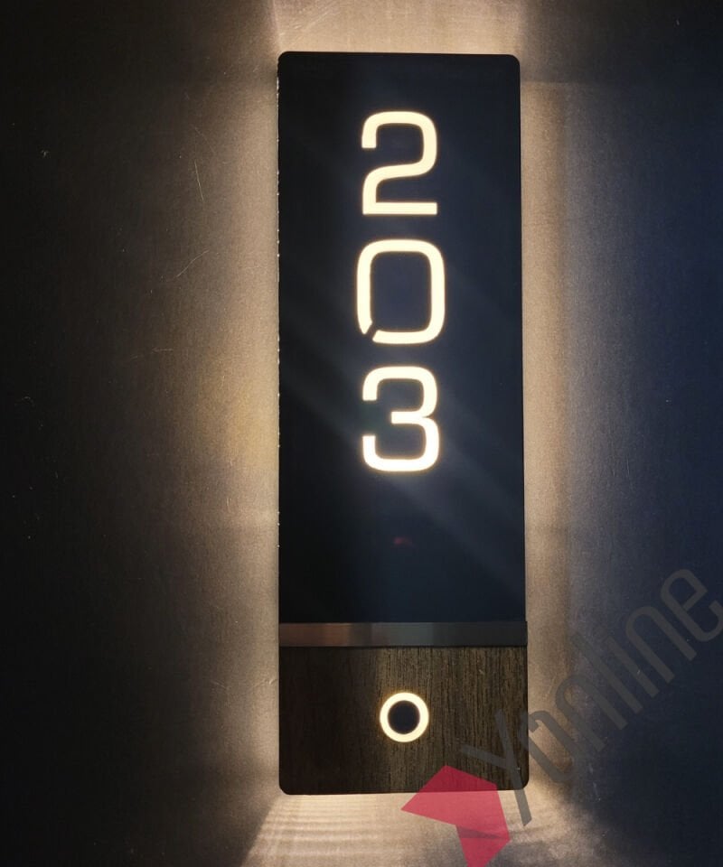 Diamond Wooden Zil Butonu Işıklı Otel Kapı Numarası