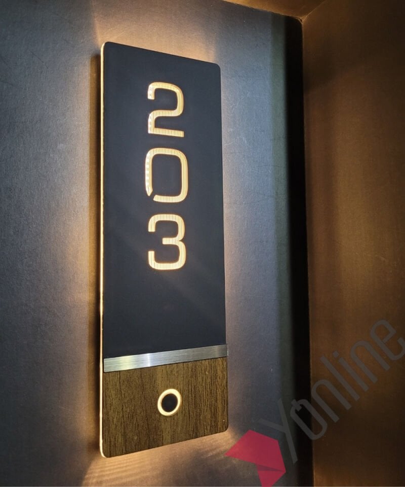 Diamond Wooden Zil Butonu Işıklı Otel Kapı Numarası