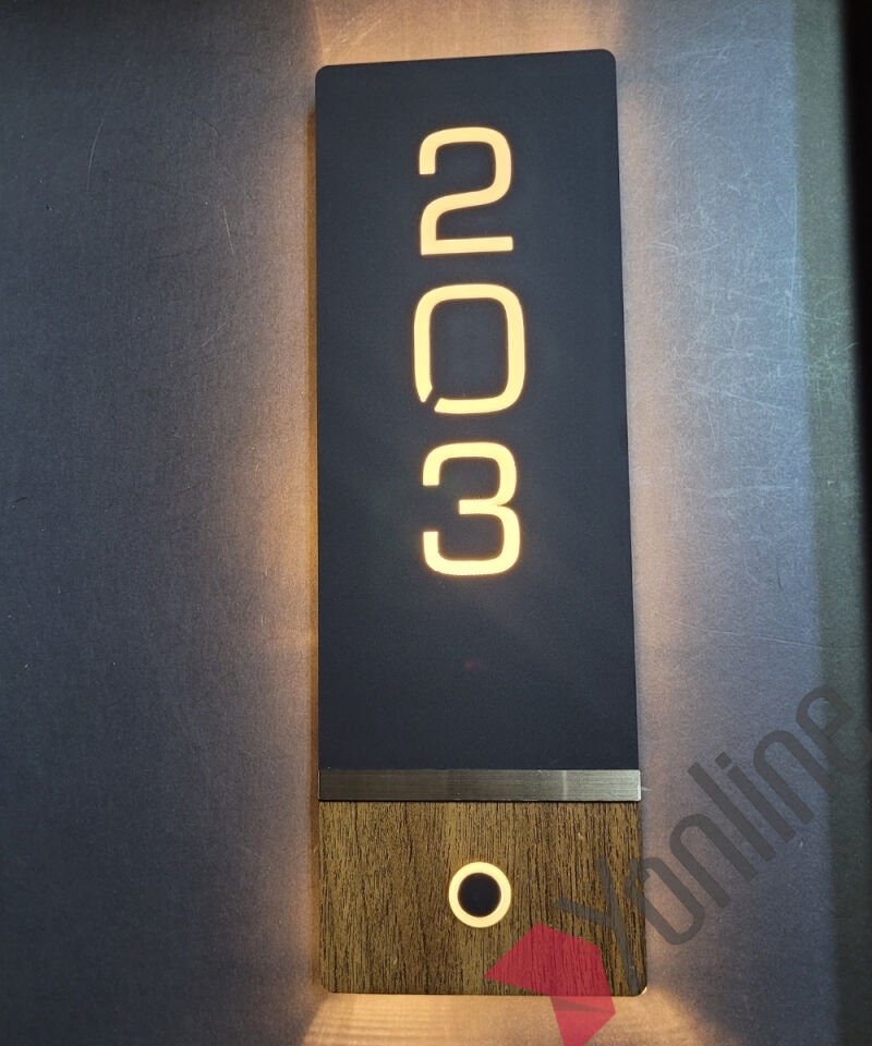 Diamond Wooden Zil Butonu Işıklı Otel Kapı Numarası