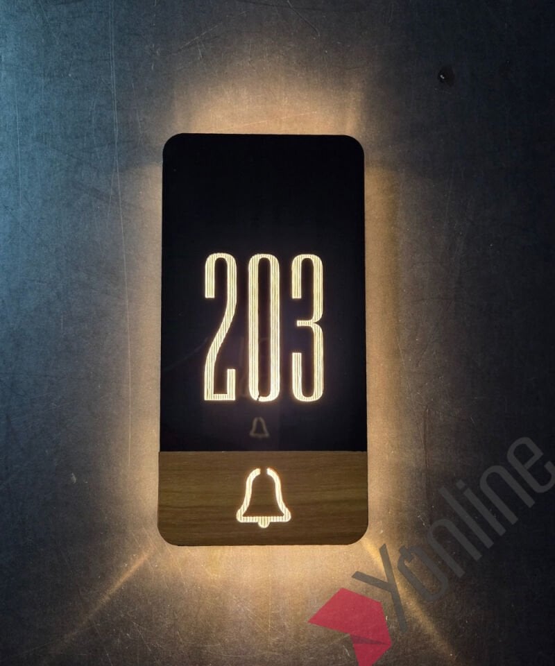 Diamond Wooden Series Zil Butonlu Işıklı Otel Kapı Numarası