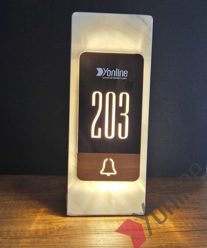 Diamond Wooden Series Zil Butonlu Işıklı Otel Kapı Numarası