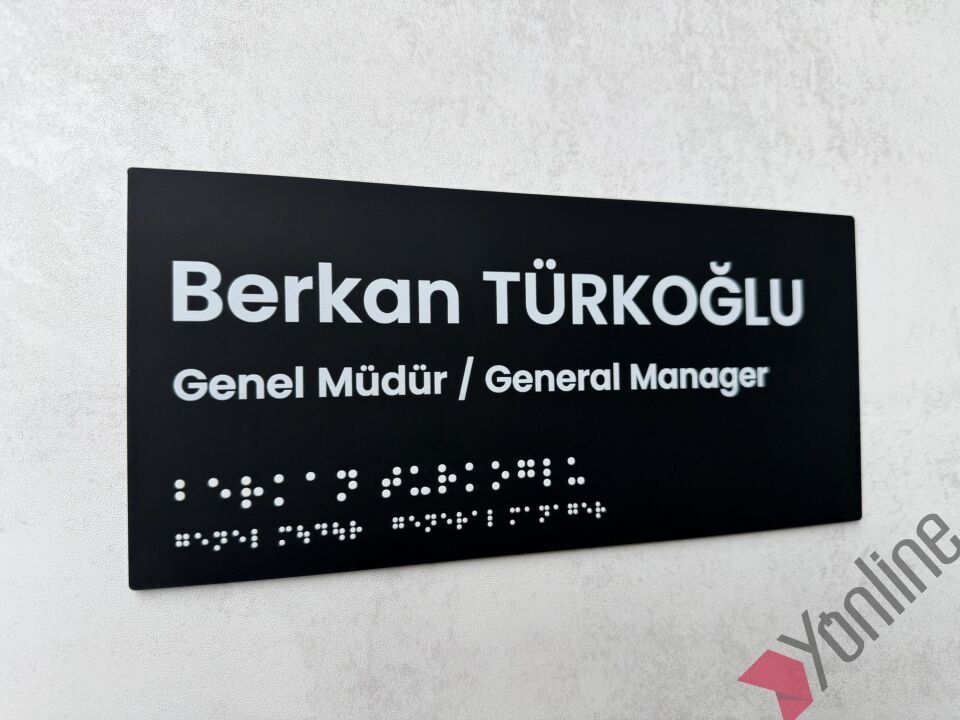 Mat Siyah Braille Alfabeli Kapı İsimliği