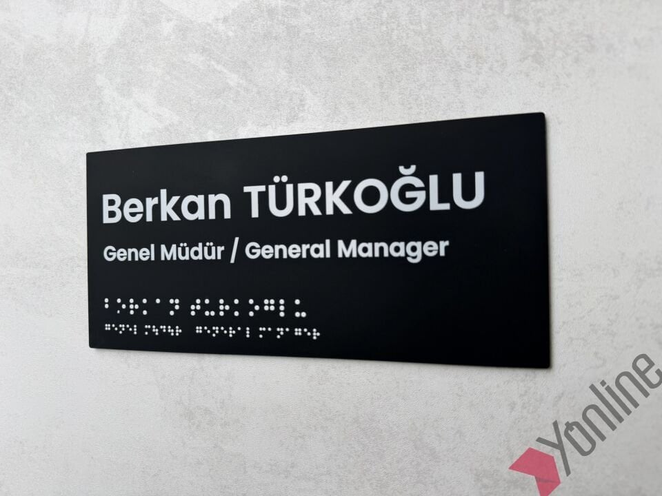 Mat Siyah Braille Alfabeli Kapı İsimliği