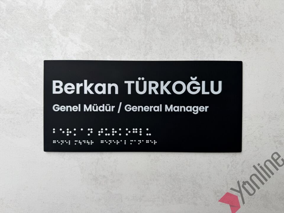 Mat Siyah Braille Alfabeli Kapı İsimliği