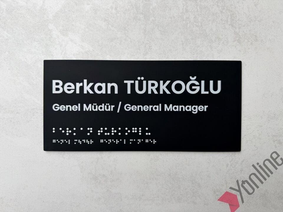 Mat Siyah Braille Alfabeli Kapı İsimliği