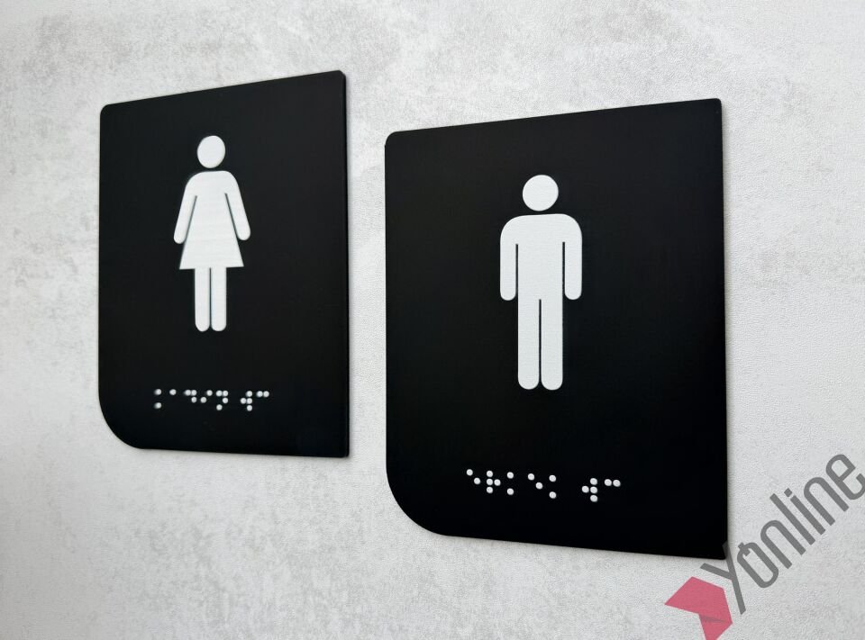 Mat Siyah Braille Alfabeli WC Levhası