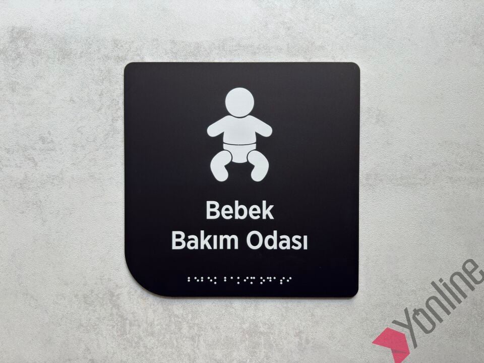 Mat Siyah İkonlu Braille Alfabeli Kapı İsimliği
