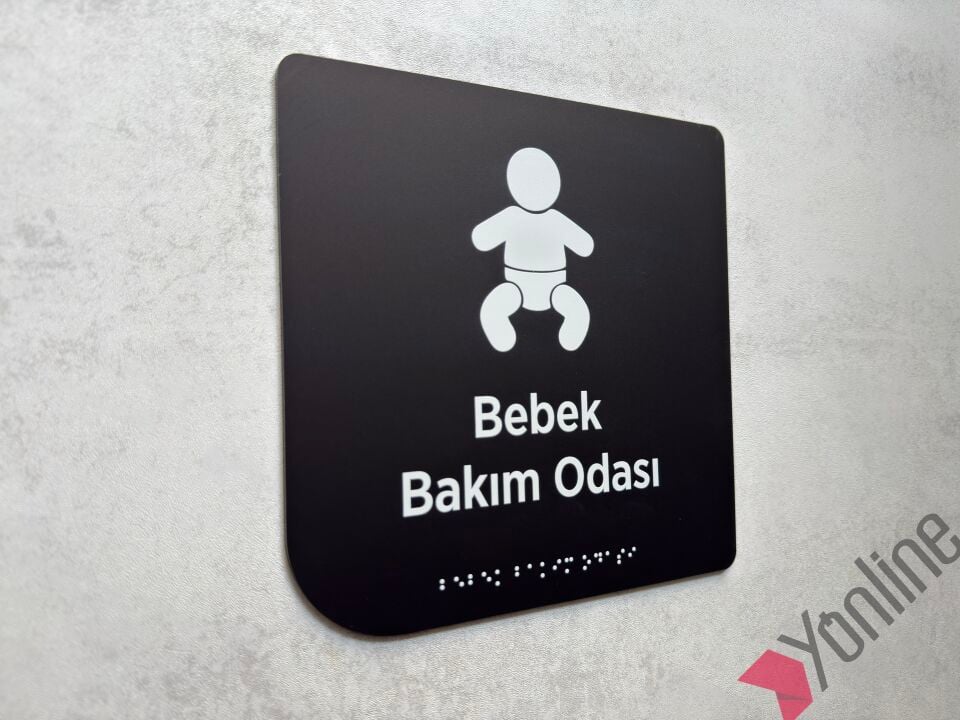 Mat Siyah İkonlu Braille Alfabeli Kapı İsimliği