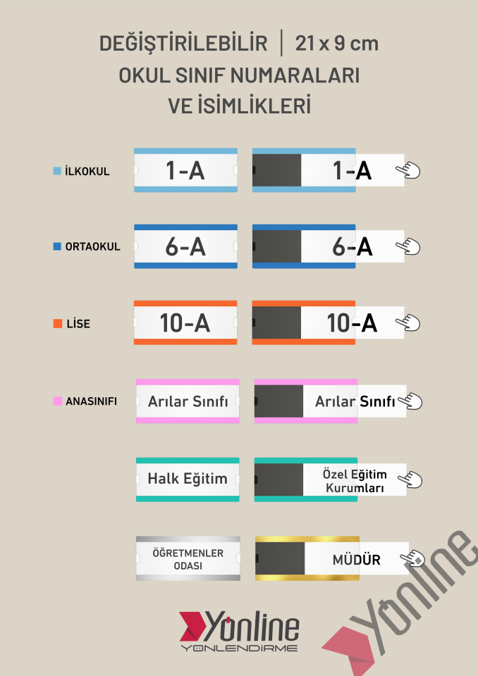Okullara Özel Kampanya 10'lu Paket Değiştirilebilir Okul Sınıf Kapı İsimliği