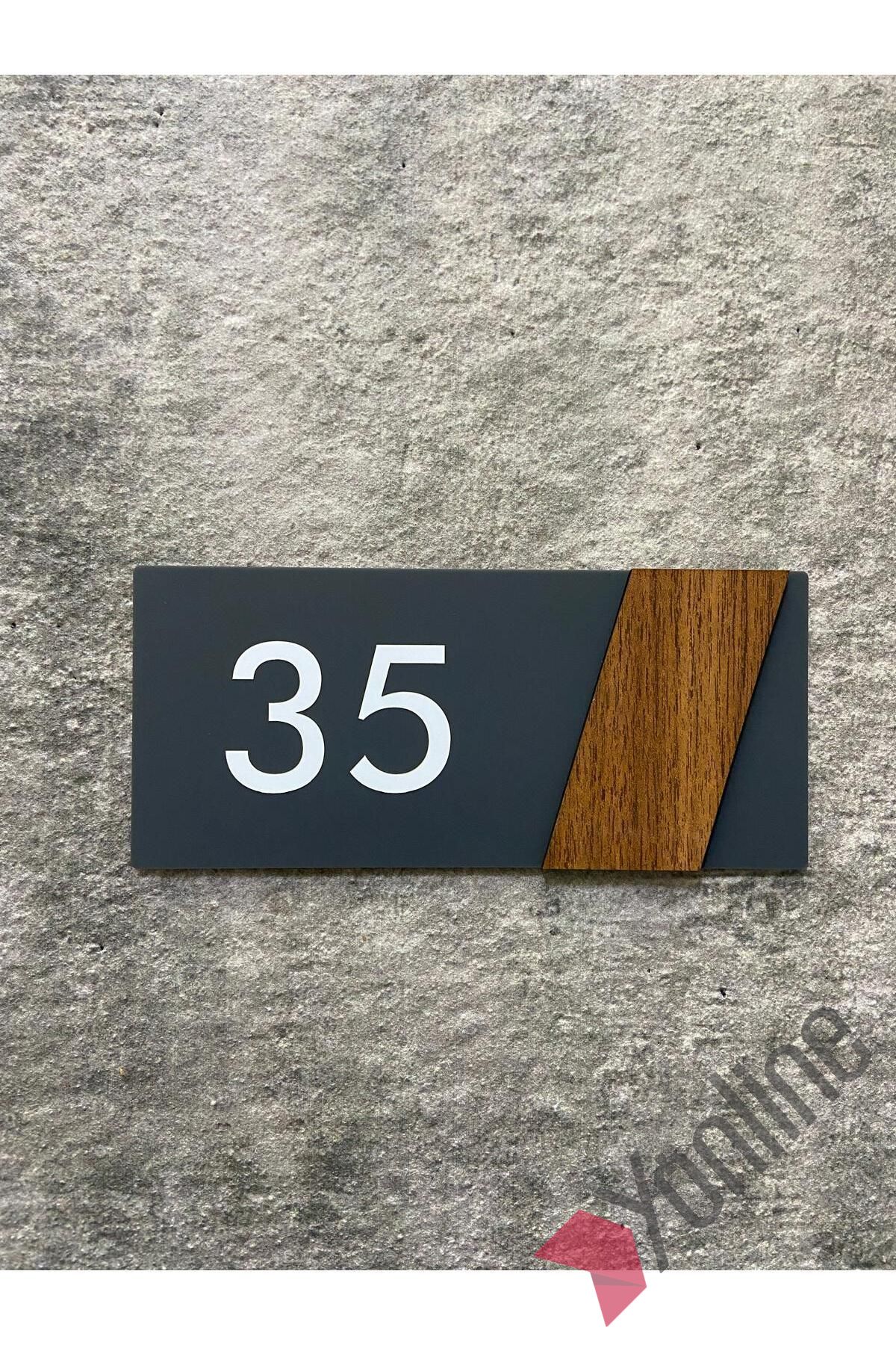 Ahşap Kenarlı Antrasit Kapı Numarası