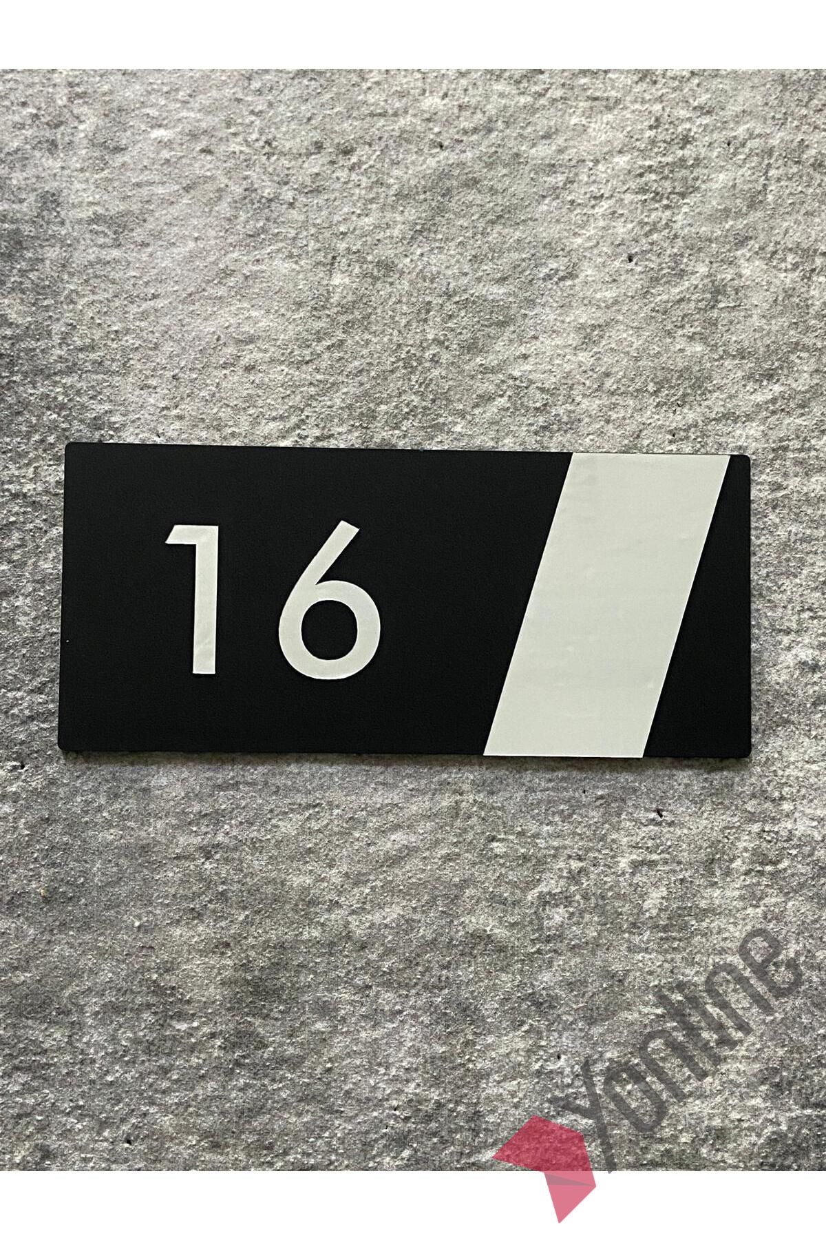 Gümüş Kenarlı Mat Siyah Kapı Numarası