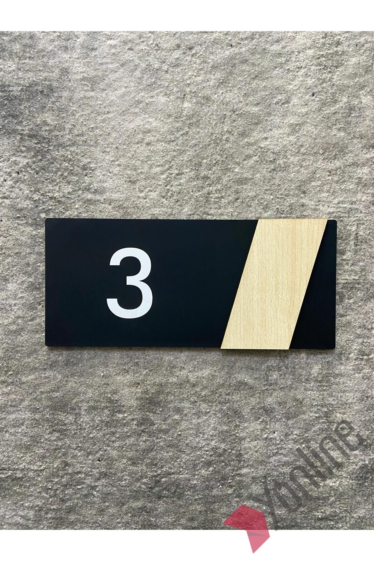 Akçaağaç Kenarlı Mat Siyah Kapı Numarası