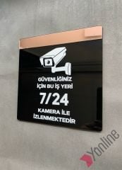 Pembe Altın Aynalı Güvenlik Kamerası Uyarı Levhası