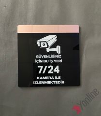Pembe Altın Aynalı Güvenlik Kamerası Uyarı Levhası