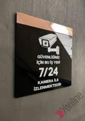 Pembe Altın Aynalı Güvenlik Kamerası Uyarı Levhası