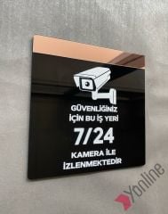 Pembe Altın Aynalı Güvenlik Kamerası Uyarı Levhası
