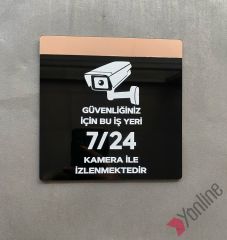 Pembe Altın Aynalı Güvenlik Kamerası Uyarı Levhası