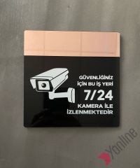 Pembe Altın Aynalı Güvenlik Kamerası Uyarı Levhası