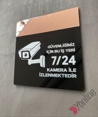Pembe Altın Aynalı Güvenlik Kamerası Uyarı Levhası