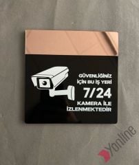 Pembe Altın Aynalı Güvenlik Kamerası Uyarı Levhası