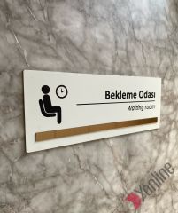 Bronz Aynalı Beyaz Bekleme Salonu Kapı İsimliği