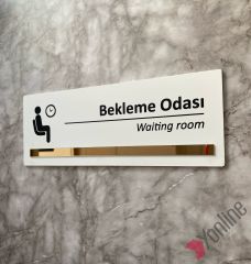 Bronz Aynalı Beyaz Bekleme Salonu Kapı İsimliği
