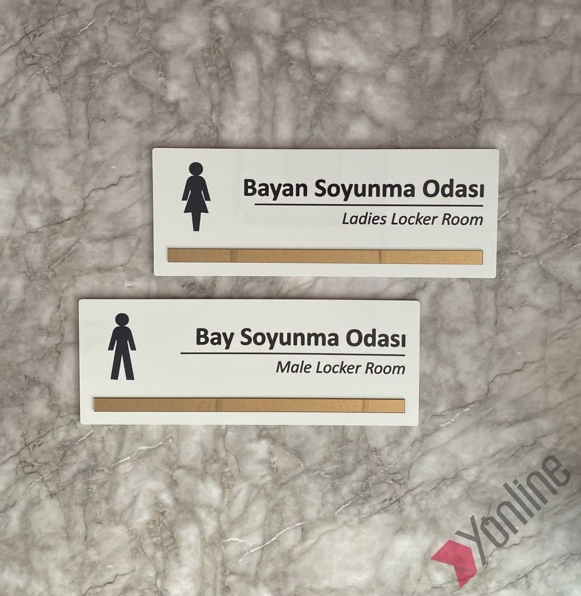 Bronz Aynalı Beyaz Soyunma Odası Kapı İsimliği