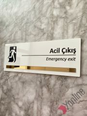 Bronz Aynalı Beyaz Acil Çıkış Uyarı Levhası