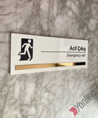 Bronz Aynalı Beyaz Acil Çıkış Uyarı Levhası