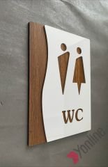 Ahşap Detaylı Beyaz WC Levhası