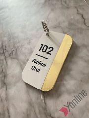 Altın Kenarlı Beyaz Otel Oda Anahtarlığı