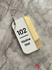 Altın Kenarlı Beyaz Otel Oda Anahtarlığı