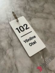 Beyaz Minimal Otel Oda Anahtarlığı