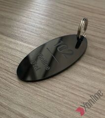 Minimal Oval Siyah Otel Oda Anahtarlığı