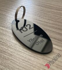 Minimal Oval Siyah Otel Oda Anahtarlığı